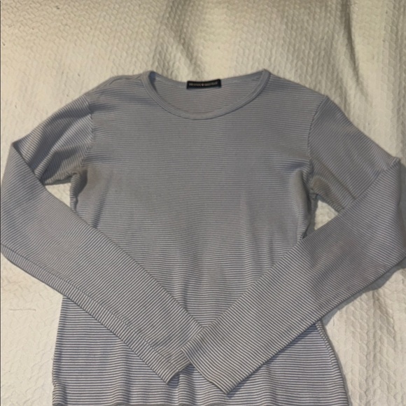 Brandy Melville baby blue and white Striped Long Sleeve Top - Picture 2 of 3